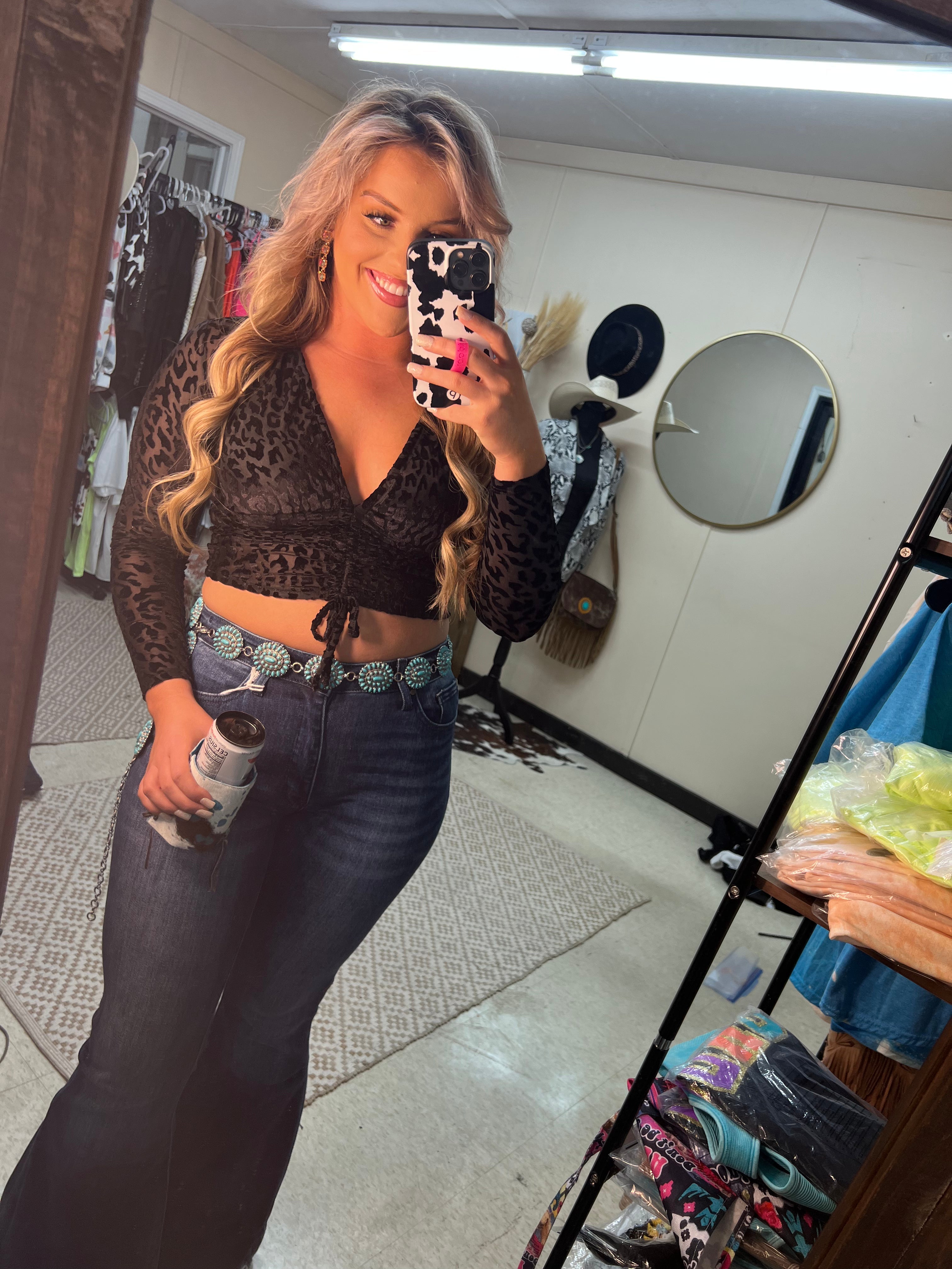 Black cheetah Crop Top Turquoise Traveler