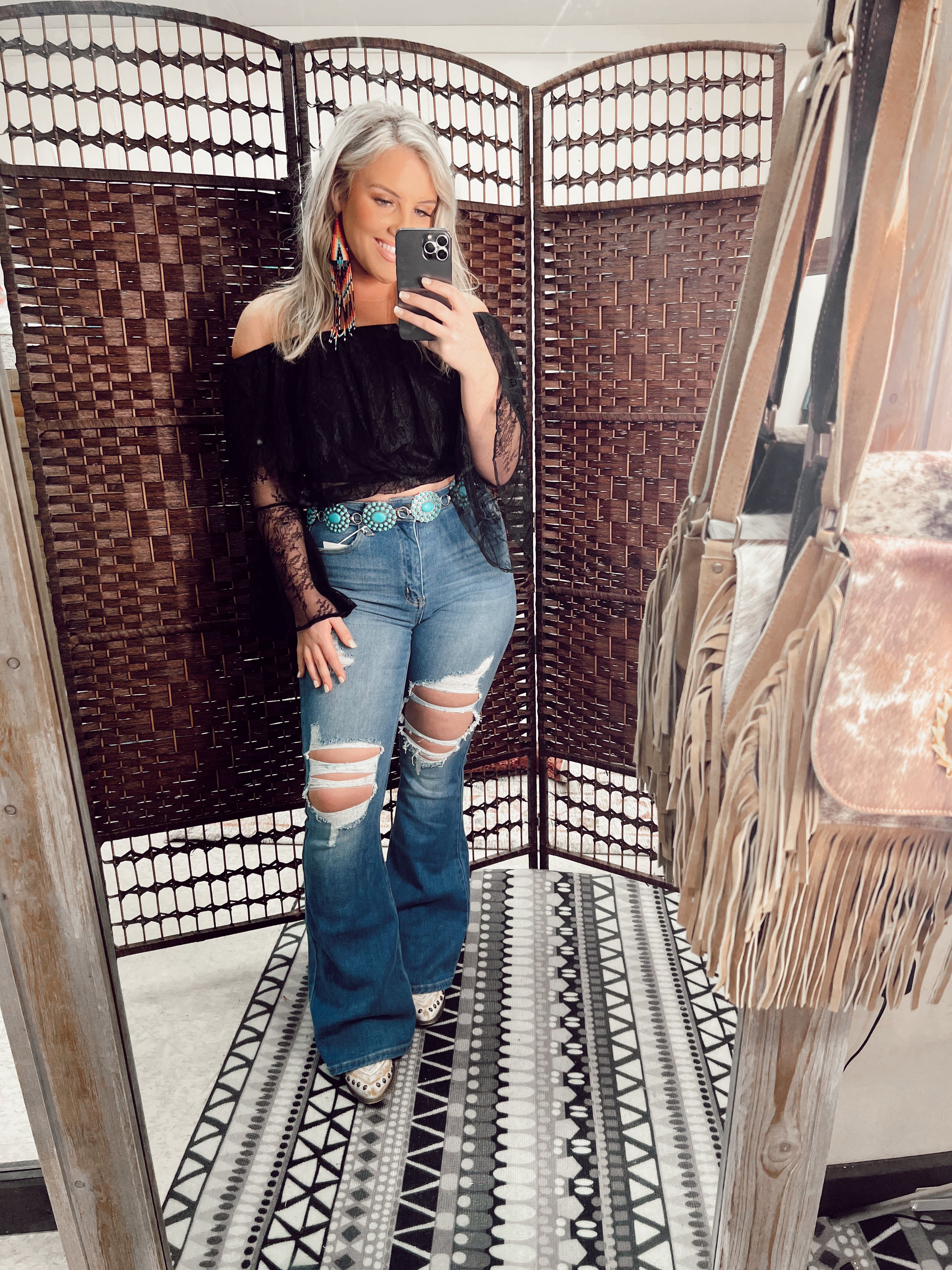 Black Laced Crop Top Turquoise Traveler