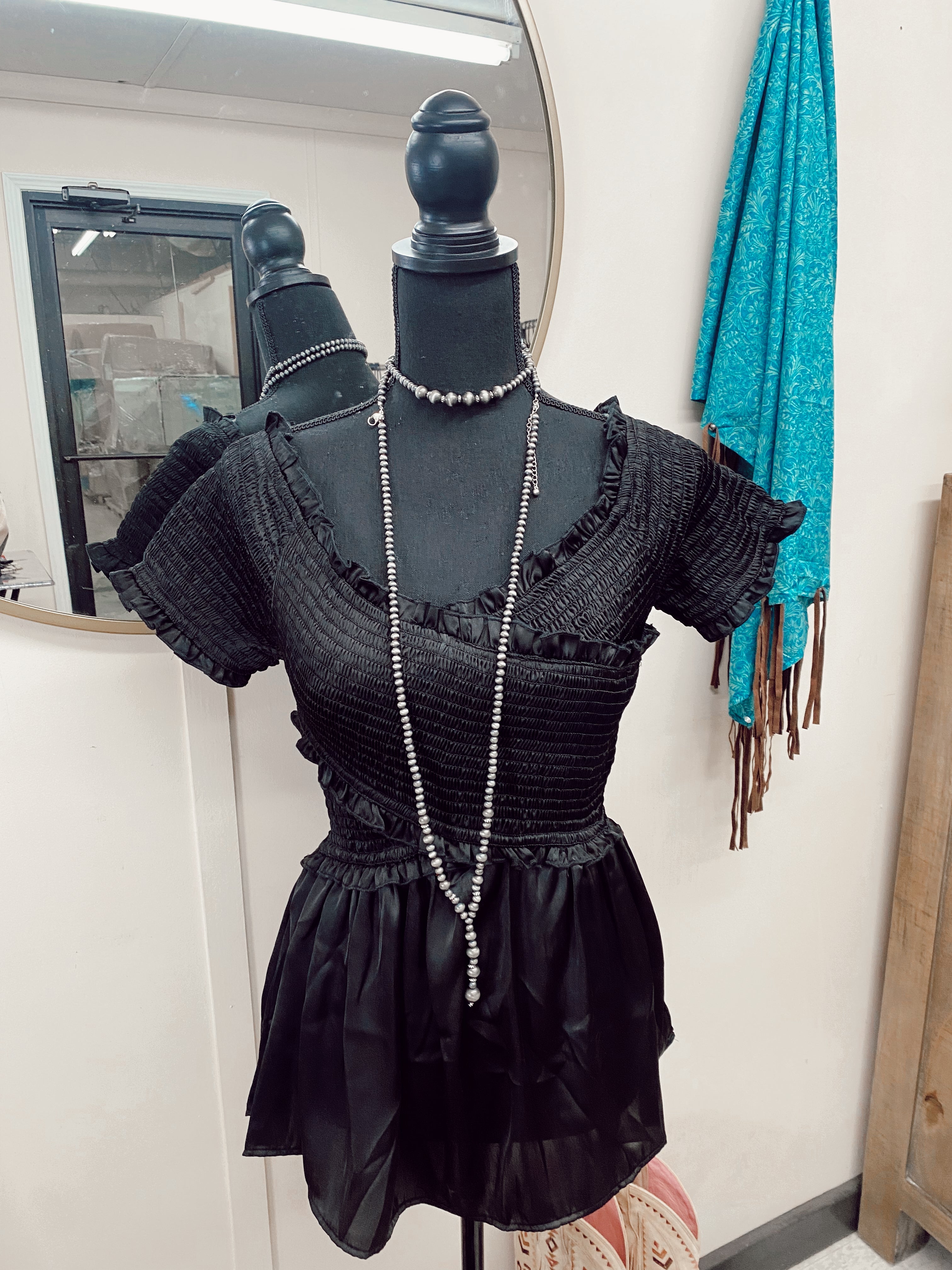 Black Ruffle Top Turquoise Traveler