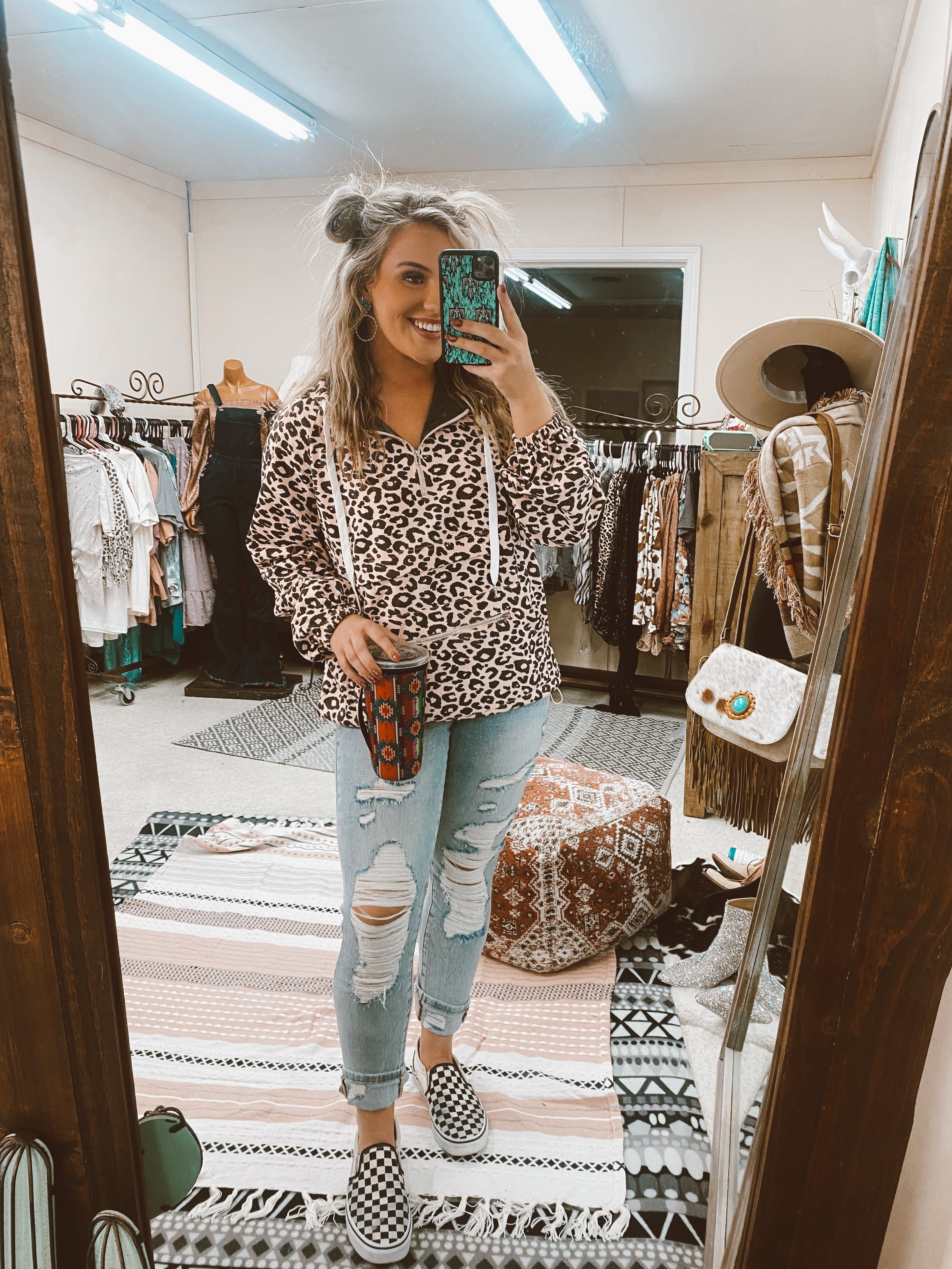 Cheetah Pullover Turquoise Traveler