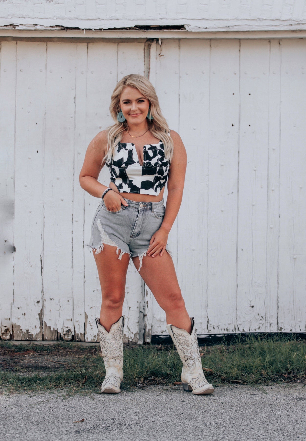 Cow Crop Top Turquoise Traveler