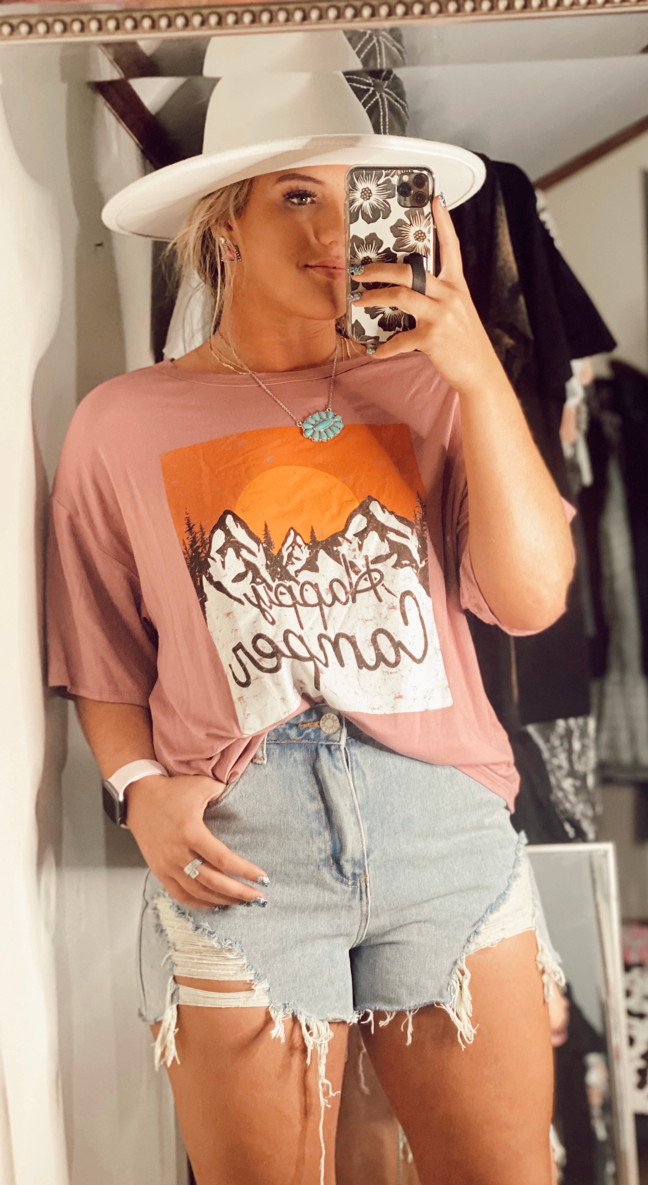 Happy Camper Graphic Tee Turquoise Traveler