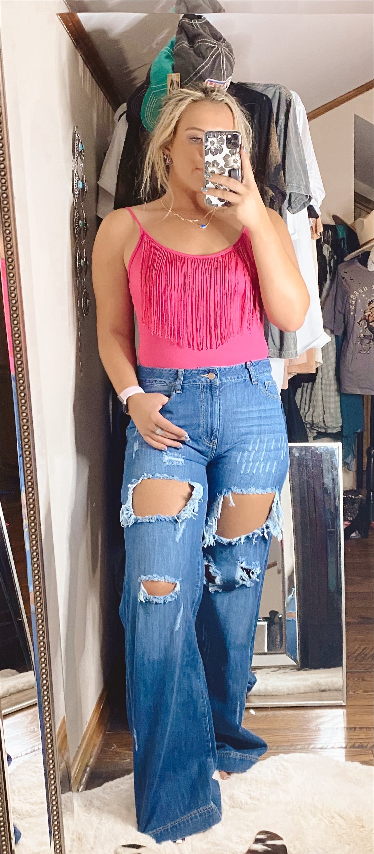 Hot In Hot Pink Fringe Bodysuit Turquoise Traveler