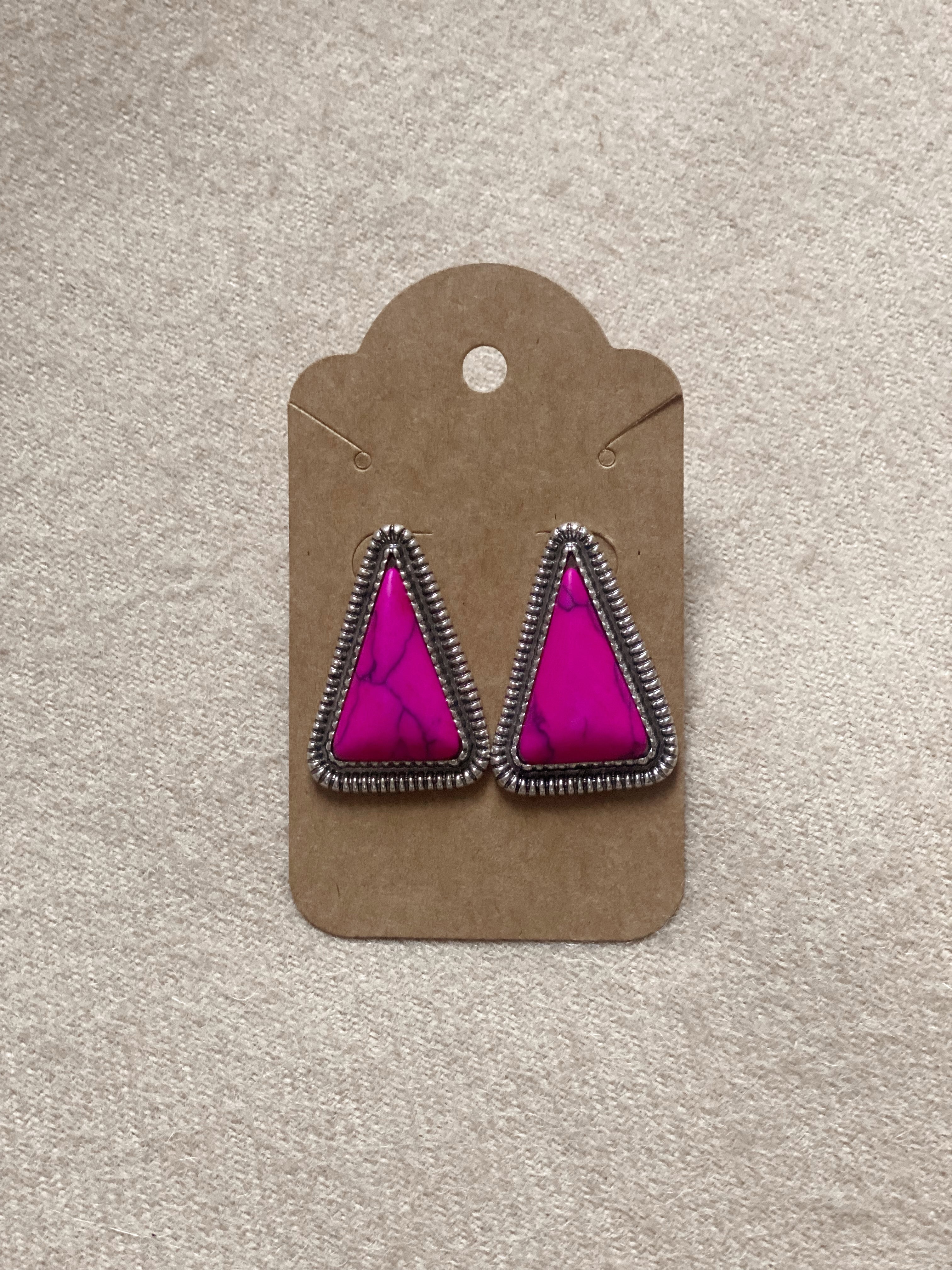 Pink Stone Triangle Stud Earrings Turquoise Traveler