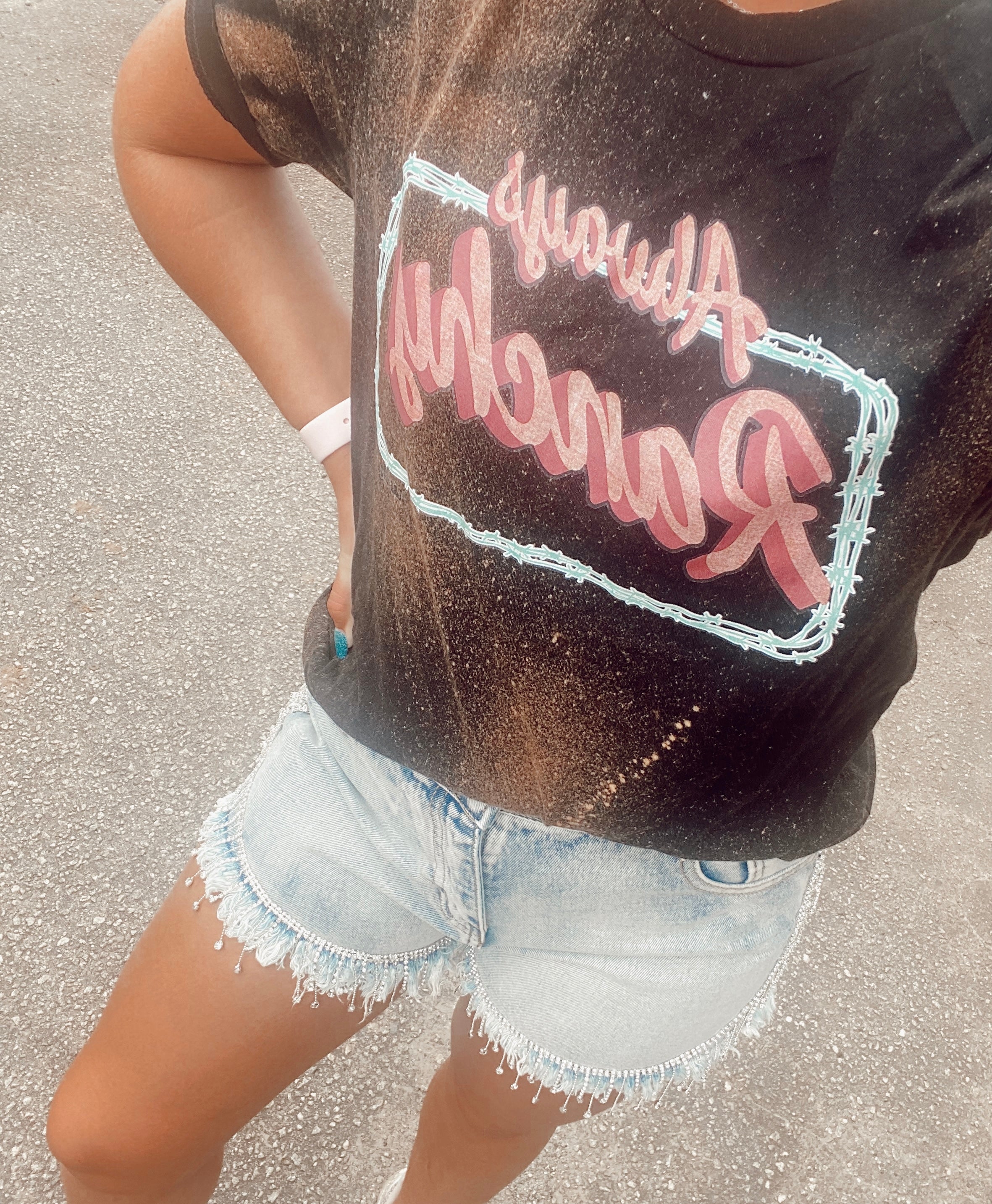 Rhinestone Cowgirl Denim Shorts Turquoise Traveler