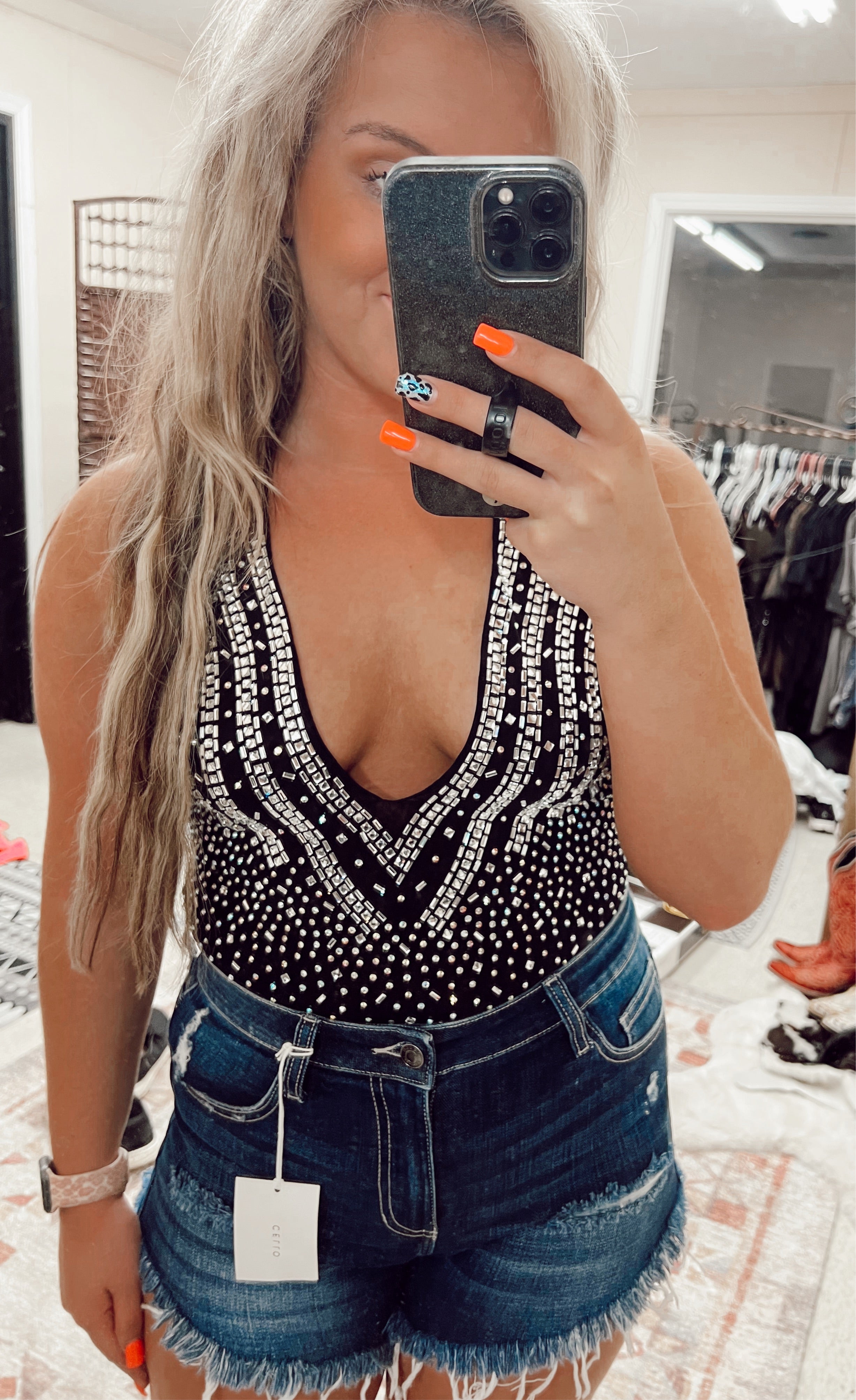 Rhinestone Hotshot Haulter Bodysuit Turquoise Traveler