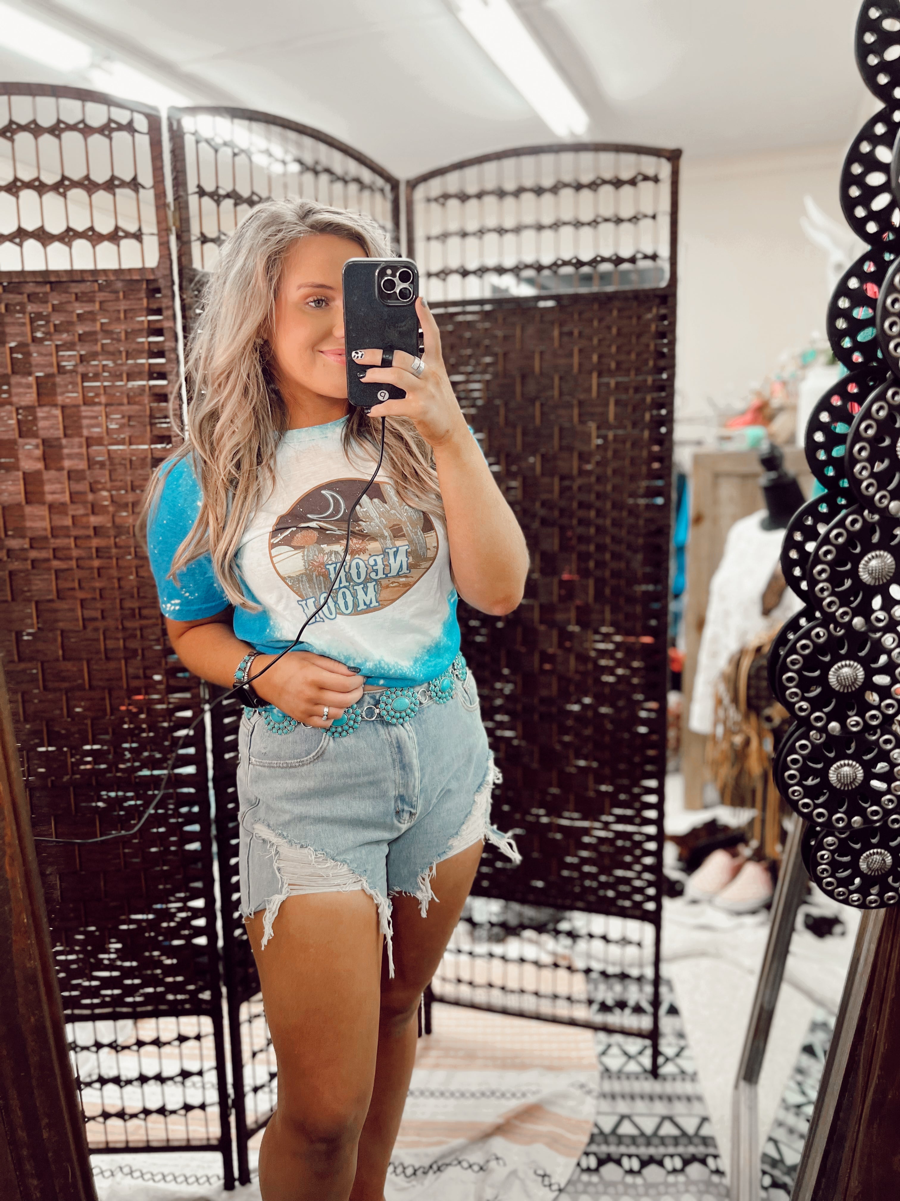 Summer Rain Denim Shorts Turquoise Traveler