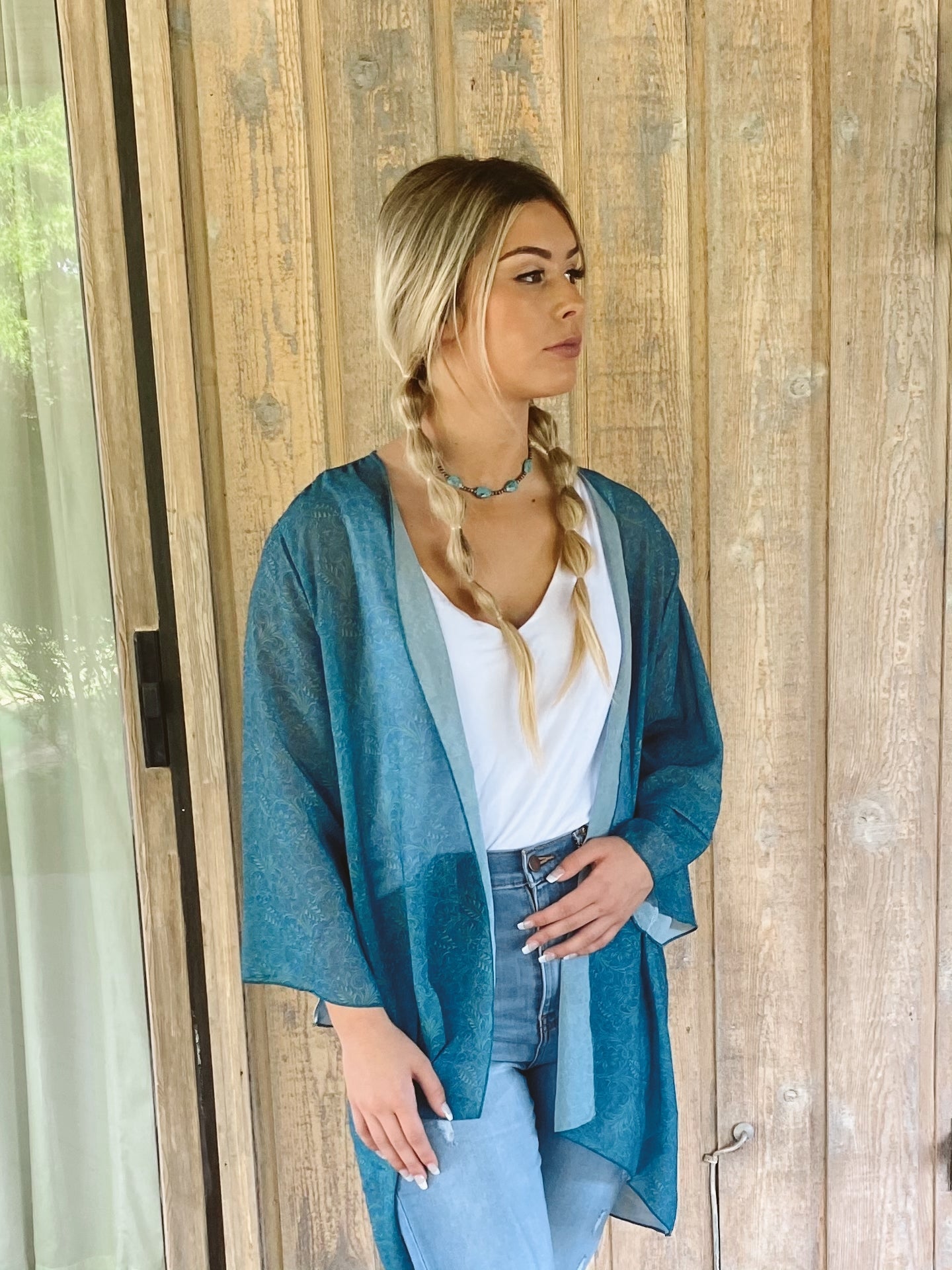 Turquoise Leather Kimono dusters L&B
