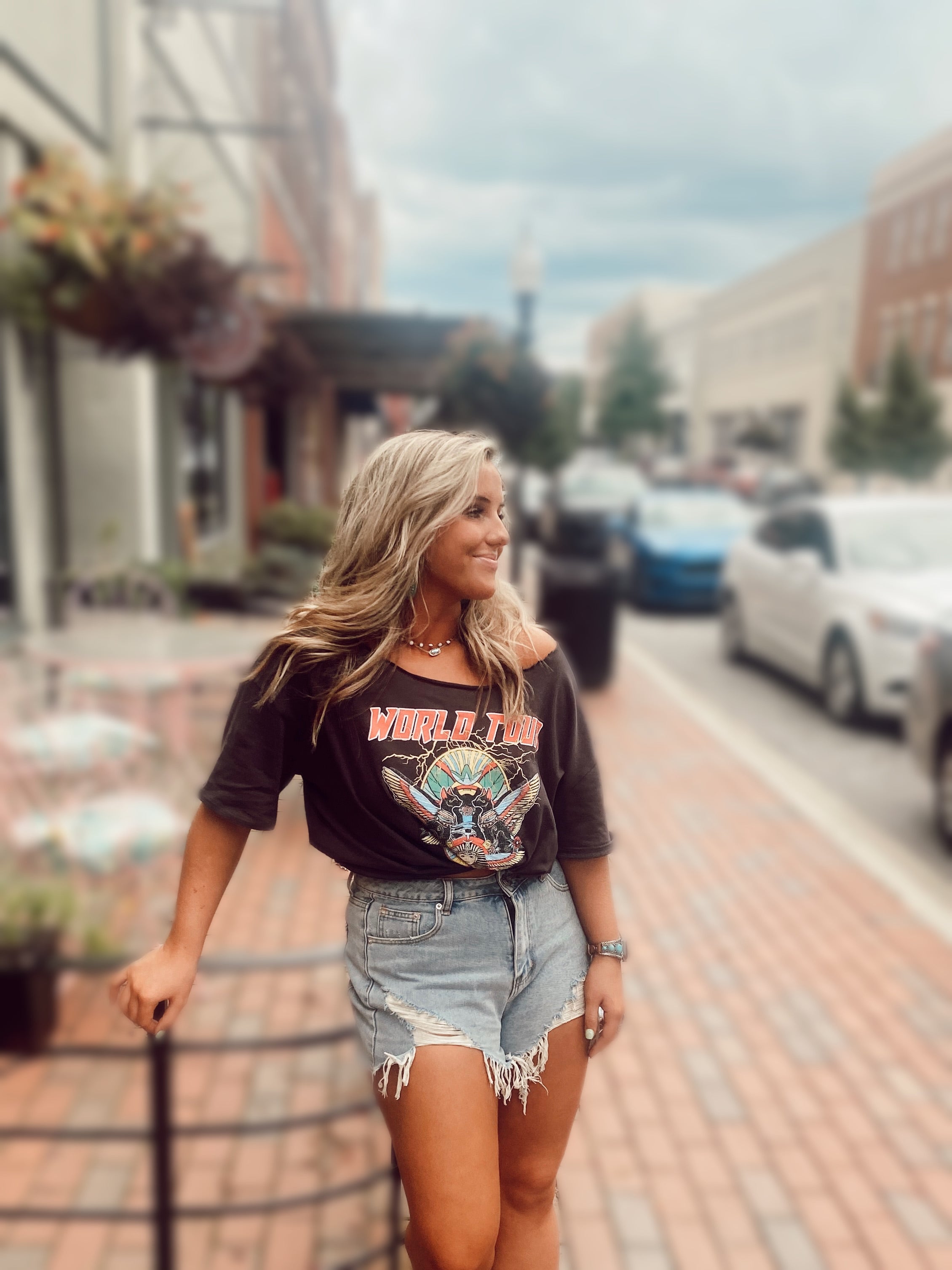 World Tour Graphic Tee Dress Turquoise Traveler