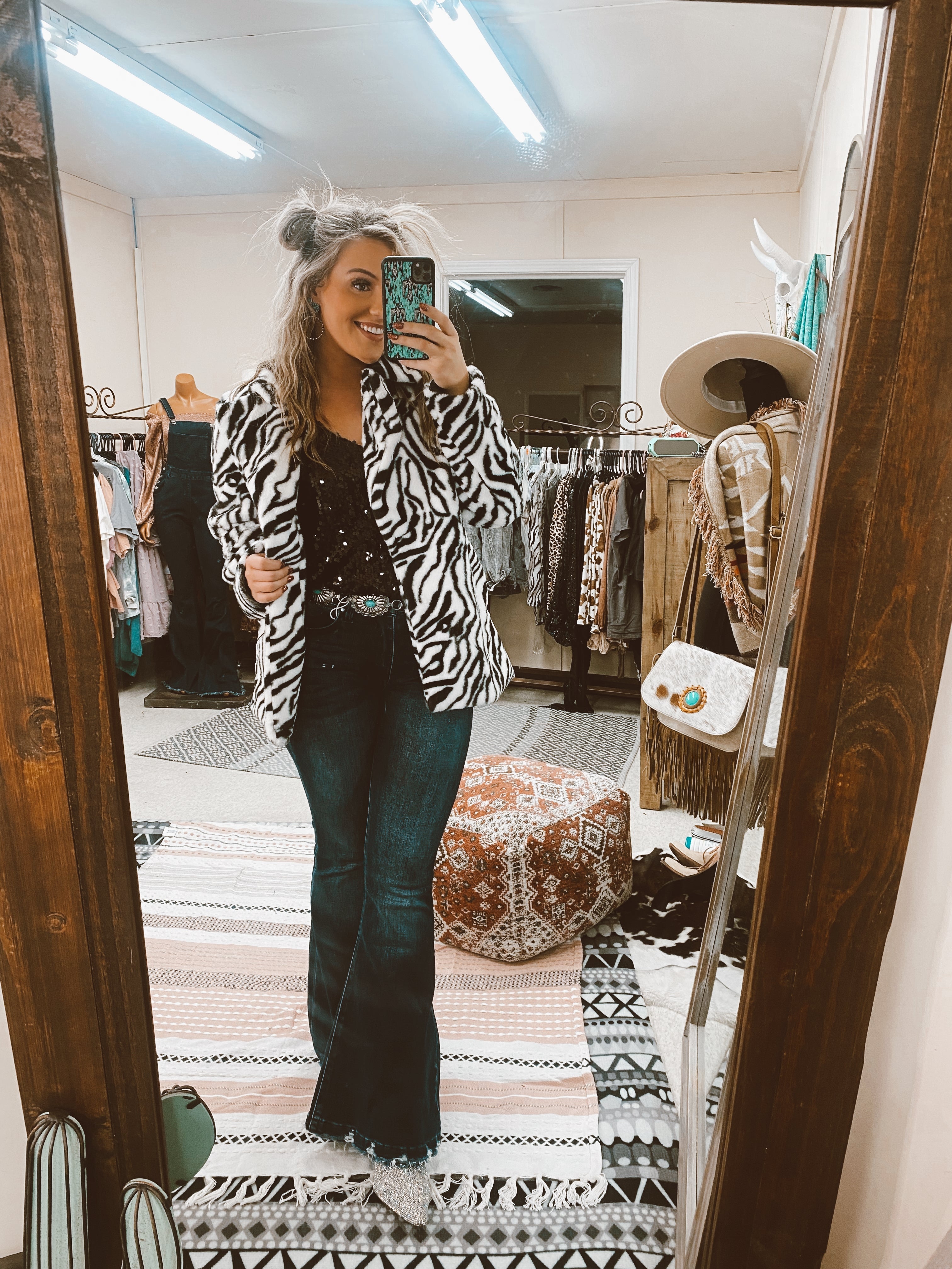 Zebra Print Coat Turquoise Traveler