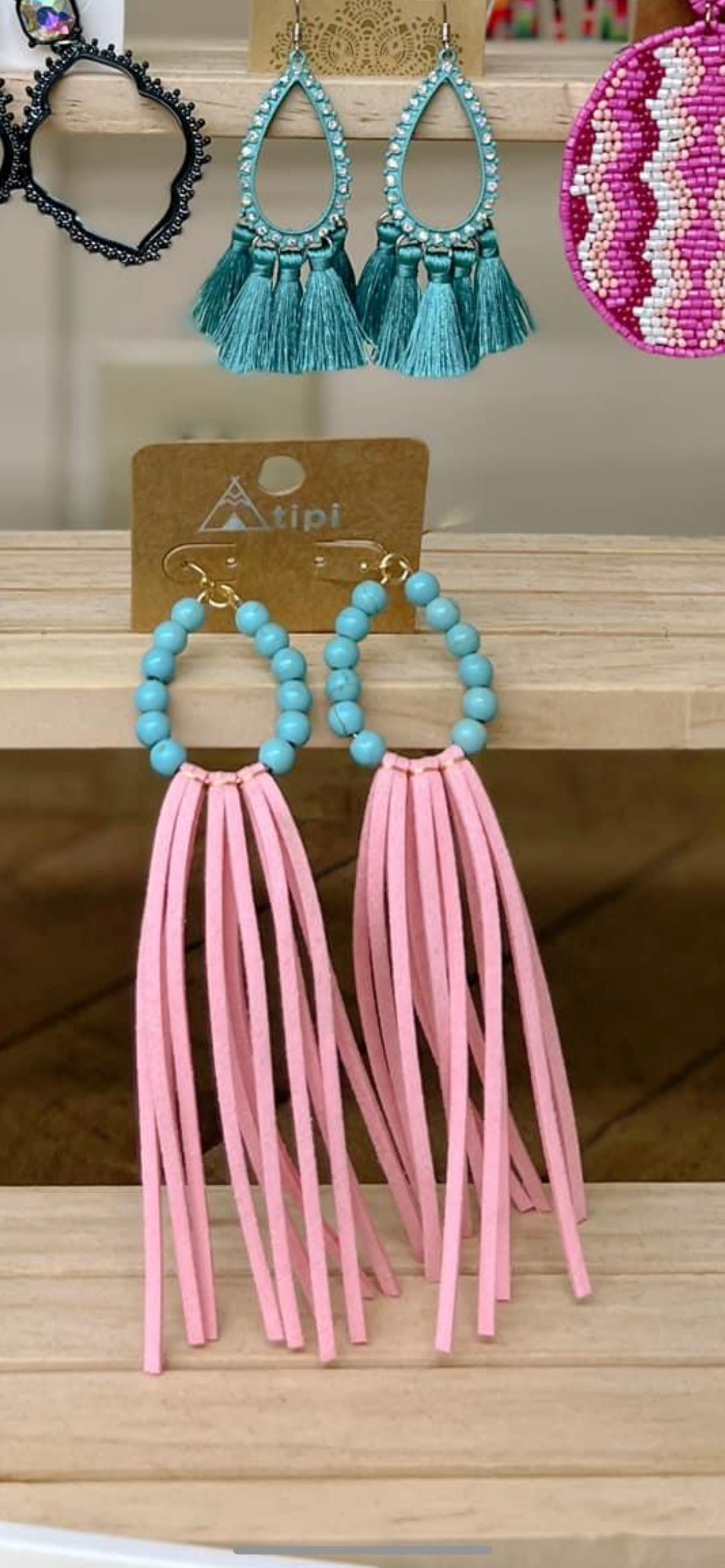 Fringe n pink earrings Turquoise Traveler 