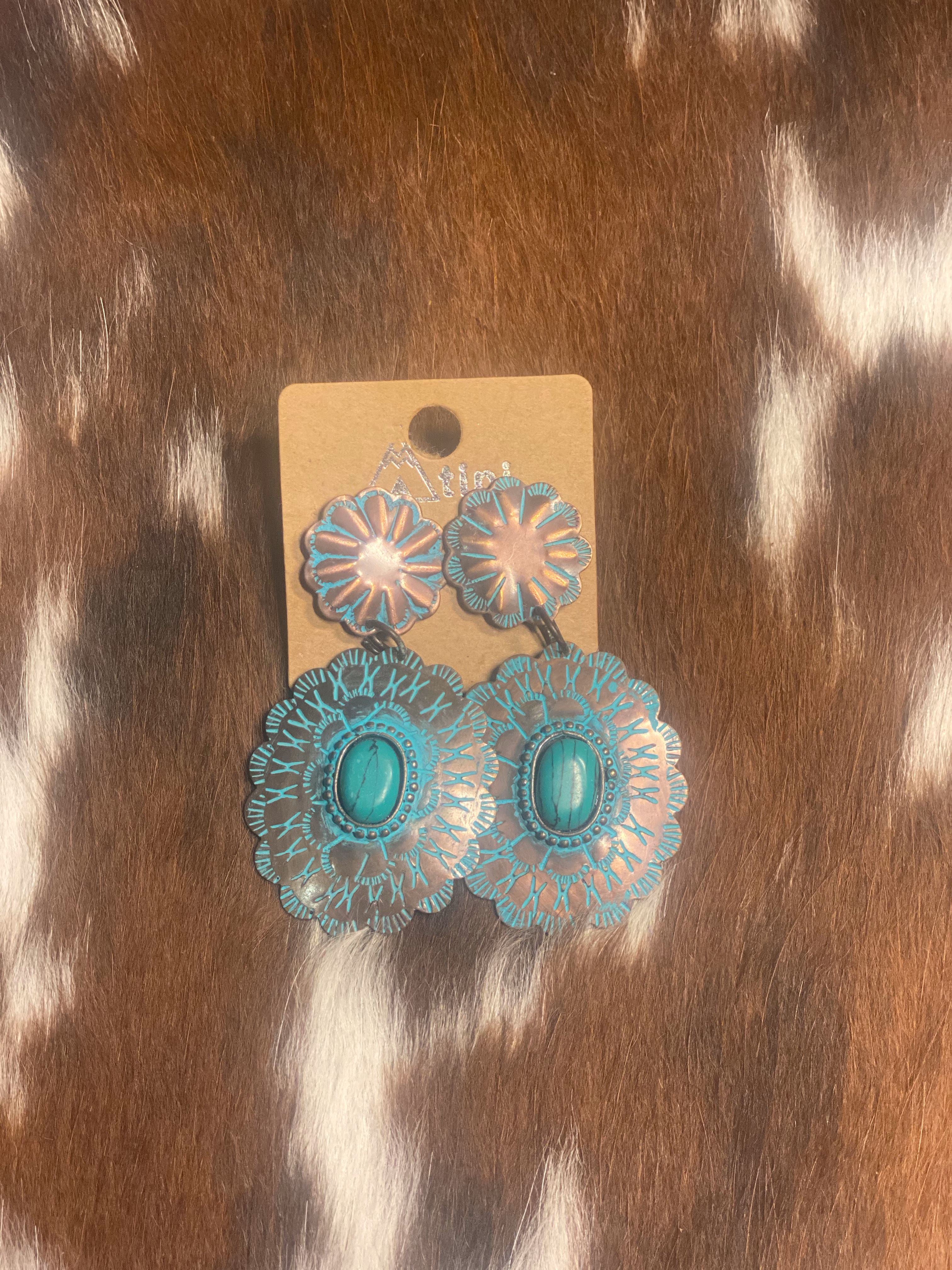 Turquoise and Bronze Concho Earrings earrings Turquoise Traveler 